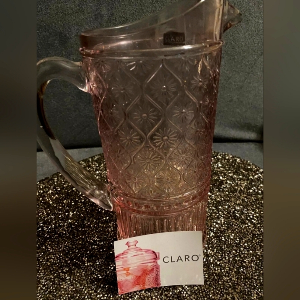 Claro Pink Highly Detailed Crystal Beverage Pitcher Godinger